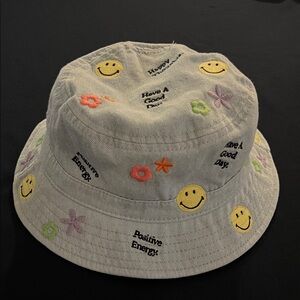 American Eagle Outfitters Light Denim Bucket Hat with Embroidery